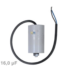 Kondensator 16,00µF 450V Universal mit Anschlusskabel und Befestigungsschraube