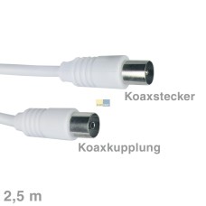 Kabel Koax-Anschlusskabel Stecker/Buchse 2,5m