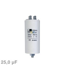 Kondensator 25µF 450V universal mit Steckfahnen und Befestigungsschraube CBB60