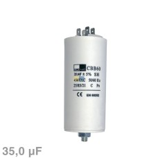 Kondensator 35µF 450V universal mit Steckfahnen und Befestigungsschraube CBB60