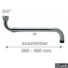 Armaturenauslauf S-Auslauf 3/4 ausziehbar von 280 - 480 mm für Druck-Armatur
